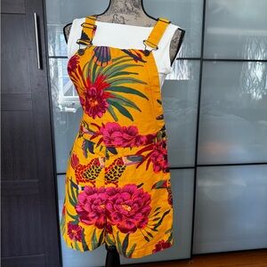 Farm Rio for Anthropologie Floral Overall Romper Shorts Yellow Size Small